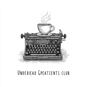 Simple line-art of a vintage typewriter with a coffee cup on top...