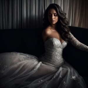 Black and white, high-resolution, full-body photograph of an att...