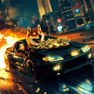 Shiba Inu meme Doge with a wide grin and big expressive eyes, dr...