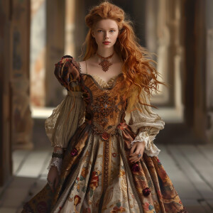 Create a photorealistic image of a light ginger-haired model wal...