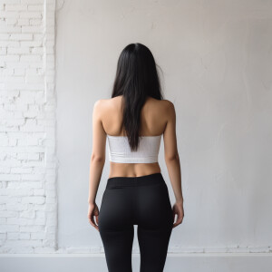 Capture the elegance of a fair-skinned woman with dark long hair...