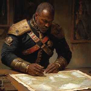 brown skinned, middle aged man, general in an army, strategizing...