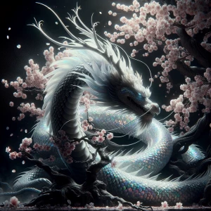 A shimmering ethereal Eastern dragon, its pearl-white scales gle...
