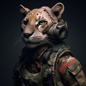 Female, anthromorphic Florida panther, military gear