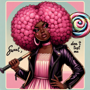 Create an image of a girl with rich melanin skin and vibrant bub...