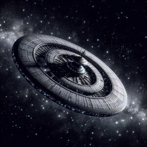 Giant space station realism black background , saucer shaped sta...