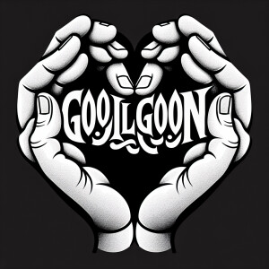 2 hands making a heart shape, inside the shape a word is visible...