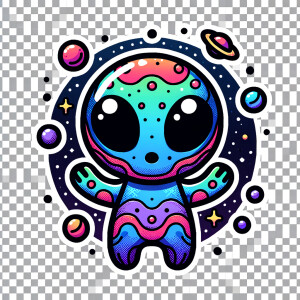 Colored alien transparent graphic, no background, cosmic alien g...