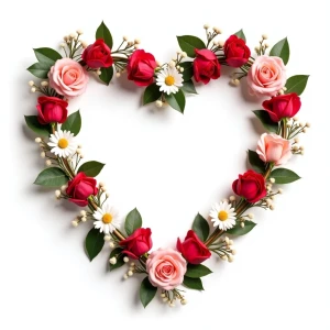 Create an image of an elegant, intricate heart-shaped wreath con...