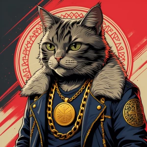 A Viking-themed gangster cat inspired by Floki meme coin, with N...