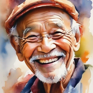 AN OLD MAN SMILLING HAPPILY