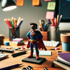 A miniature super hero figurine on a desk