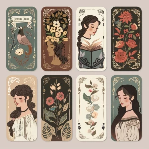 /imagine prompt: Sticker design, Literary Girl Vintage Bookmarks...