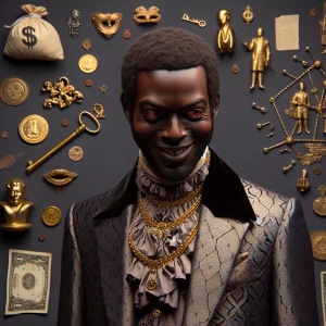 Generate a hyper-realistic image of a man exuding extreme corrup...