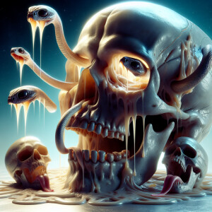 Alien skulls oozing with snakes