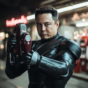 Elon Musk as Iron Man with Christmas style. elon robbing a gas s...