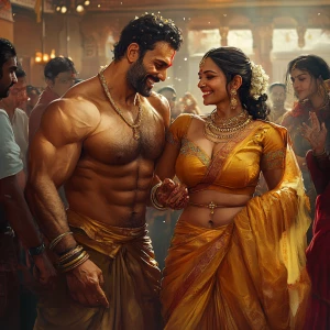 Digital art HD 1:1,A muscular, sweaty man joyously celebrates Di...