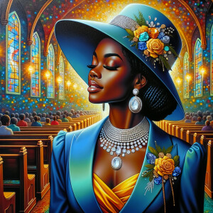 A spiritually enriching illustration portrays an African America...