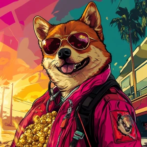 MEME DOGE in GTA art style — DOGE digging gold — in the style of...
