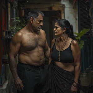 Photorealism, a muscular sweaty employer criminal man evening wa...