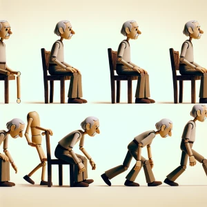 A person gets up from a chair and walks