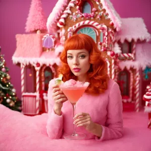 Photorealistic image of a ginger haired young woman drinking a c...