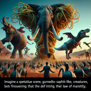 Spaghetti dinosaurs performing stunts that defies gravity, ultra...