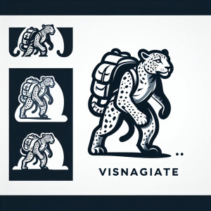 A jaguar walking upright wearing a backpack