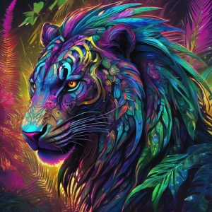 A luminously vibrant solarpunk predator, its form a kaleidoscope...