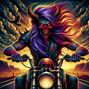 a highly stylized and colorful artwork featuring a character wit...