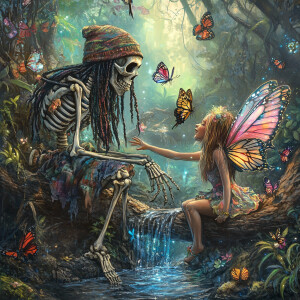 Create an enchanting scene in a lush, mystical forest where a wh...