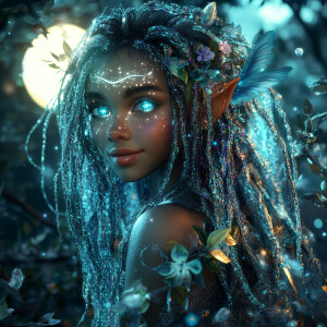 adorable happy girl elf fairy water trolls with sparkling univer...