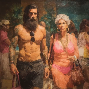 Realism, painting .a australia muscular beefy bearded tattoed sw...