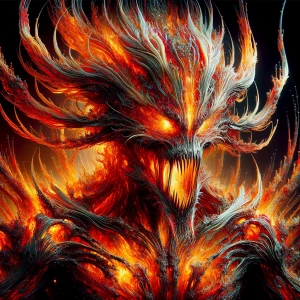 Double exposure horror fire entity, in the style of Yautja's (Hu...