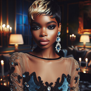 Create an image of a very sexy, light-skinned African American w...