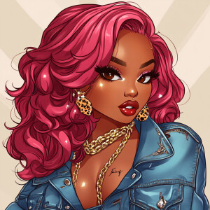 A bold chibi style glossy polished illustration of an Afro-Ameri...