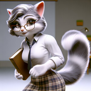 Create a cartoon character of a female cat teacher