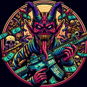 Create a professional, horror-themed circular brand logo featuri...