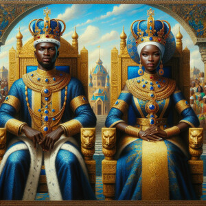 Create a 3-D realistic oil, painting of a African-American Royal...
