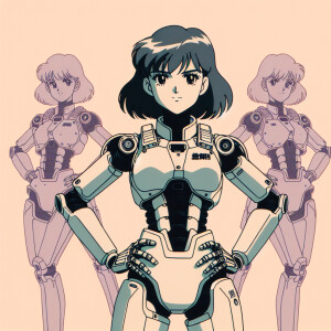 1990s anime screencap, girl a plugsuit, standing with hands on h...