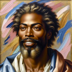 An oil painting of a light-skinned African American man resembli...