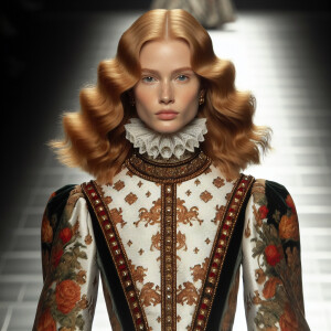 Photorealistic image. Walking down a Runway walk image. Head to...