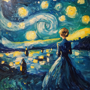 Starry night in the style of Berthe Morisot