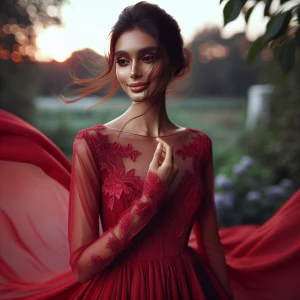 a woman wear red dress