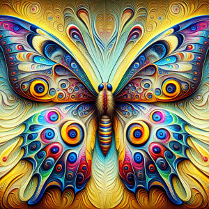 An imaginary butterfly, surrealist pattern on The wings, close u...