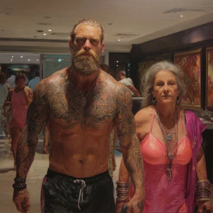 Hyperrealism painting ,a australia muscular beefy bearded tatto...