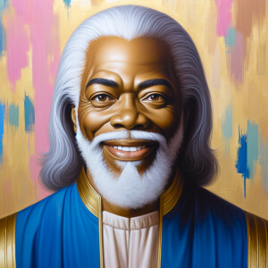 An oil painting of a light-skinned African American man resembli...