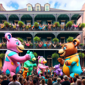 Grateful Dead dancing bears parading through New Orleans