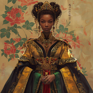 Create a full-body illustration of an Empress representing a mix...