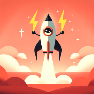 Vintage cartoon style of a rocket holding lightning bolts in its...